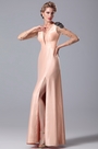 Gorgeous High Slit Peach Mother of the Bride Gown