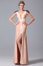 Gorgeous High Slit Peach Mother of the Bride Gown