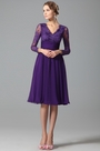 Robe cocktail/fête midi violette col en V manches dentelle
