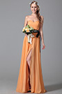Robe demoiselle d'honneur orange A-line fendue sans bretelle