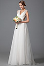 Simple V Cut Lace Beach Embroidery Wedding Gown Bridal Dress