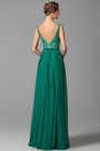 Robe de soirée longue verte col en V sexy broderie strass