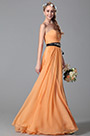 Robe demoiselle d'honneur orange A-line fendue sans bretelle