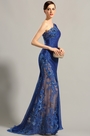 Ein Schulter Gestickt Blau Abend Ball Kleid