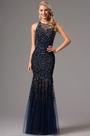 Тёмно Синее Формальное Вечернее Платье с Бисерами