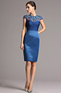 Lace Applique Cap Sleeves Blue Cocktail Dress