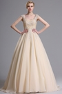 Beige Lace Appliques Sweeping Prom Evening Dress