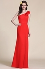 Floral One Shoulder Red Evening Dress Bridesmaid Dress