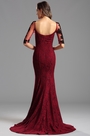 Robe de soirée sirène avec manches midi dentelle bordeaux