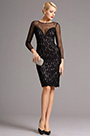 Schwarz Spitzen Langärmeliges Kurz Cocktail Kleid