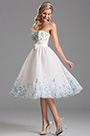Flattering Strapless White Tea Length Party Dress