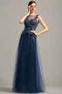 Sleeveless Open Back Navy Blue Formal Dress Evening Gown