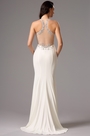 Halter Neck Side Slit Illusion Back White Formal Gown