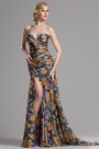 Robe de Soirée Imprimée Sans Bretelle Fente