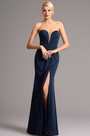 Тёмно Синее Вечернее Платье с Бисерами и Разрезом