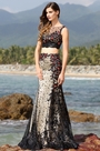 Illusion Sweetheart Neck Two Piece Black Evening Gown Prom Dress