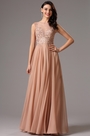 Robe de Soirée A-line Brun Rosé Dentelle Sans Manche