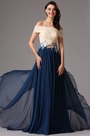 Off Shoulder silk chiffon Bodice Embroidery Applique Dress