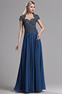 Navy Blue Cap Sleeves Beaded Prom Evening Dress