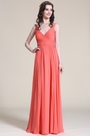 Ärmellos V Ausschnitt Korallle Brautjungfer Kleid Abendkleid