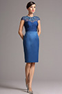 Lace Applique Cap Sleeves Blue Cocktail Dress