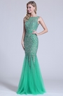 Ärmellos Perlen Grün Abschluss Kleid