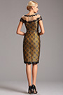 Yellow Vintage Cap Sleeves Printed Lace Cocktail Party Dress