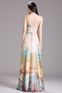 Beige Printed Strapless Long Summer Dress