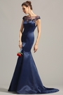 Kappen Ärmel Marine-Blau Abendkleid Formal Kleid