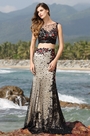 Illusion Sweetheart Neck Two Piece Black Evening Gown Prom Dress