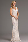 Stylish Plunging Neck Cream Sequin Formal Dress Evening Gown