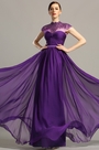 robe de soirée longue fluide violette dentelle