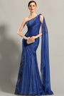 Ein Schulter Gestickt Blau Abend Ball Kleid