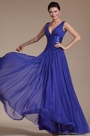 Robe de soirée longue bleu sexy et élégante col en V