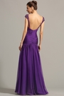 Beaded Capped Sleeves Purple Formal Gown Evening Dress