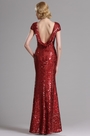 Stunning Capped Sleeves Red Sequin Formal Dress