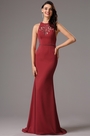 Elegant Sleeveless Red Formal Gown with Illusion Back