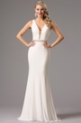 Sexy Plunging Neckline White Prom Dress Formal Gown