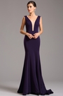 Elegant Purple Formal Gown with Illusion Plunging Neck