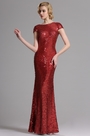 Stunning Capped Sleeves Red Sequin Formal Dress