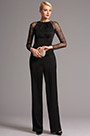 Stilvoll Spitze Lang Ärmel Schwarz Jumpsuit