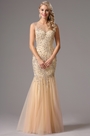 Robe de soirée/bal sirène beige bijoutée dos nu