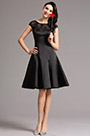 Capped Sleeves Lace Neck Black Cocktail Dress Party Dress