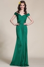 Robe de soirée longue verte décolleté en V chic et élégante
