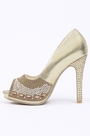 Chaussures Peep Toe Dorées à Talons Hauts