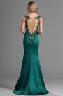 Robe de soirée cache-coeur perlé sans manche vert
