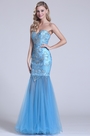 Strapless Sweetheart Beaded Blue Prom Gown