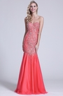Strapless Sweetheart Beaded Coral Prom Gown