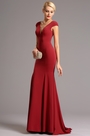 Robe de Soirée Formelle Cap Manches V col Rouge Sexy