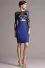 Länge Ärmel Besticktes Blaues Kurz Kleid